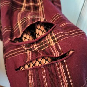 Torrid purple plaid and fishnet ripped leggings size 3